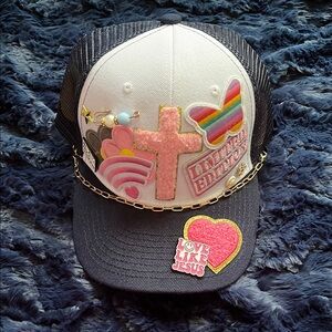 Kids' White and Black Cap with Colorful Patches